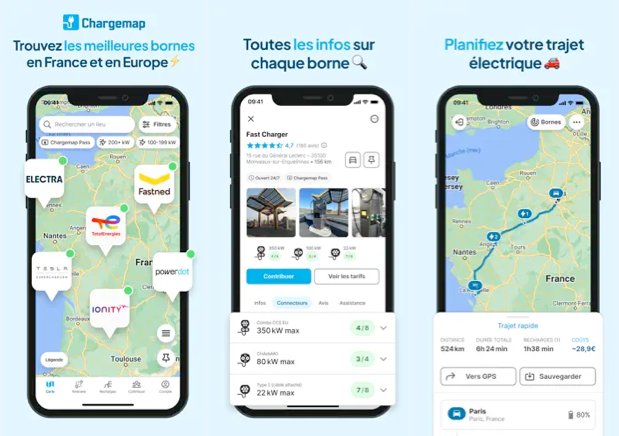 Captures d'écran de l'application iOS Chargemap
